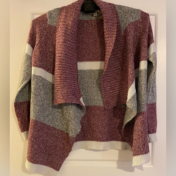 Silver Jeans Co Ladies Medium Grey & Purple Open Front Sweater Cardigan - Picture 1 of 8